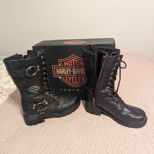 Harley-Davidson Black Lace-Up Leather Boots Ladies Size 7.5